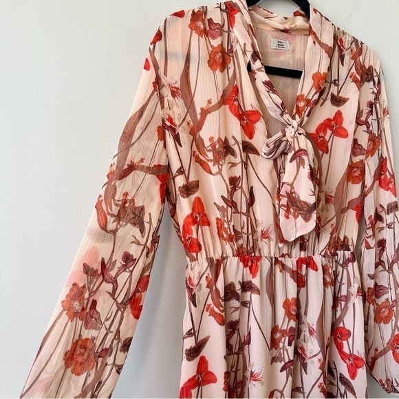 ARITZIA-“LITTLE Moon” Saffron Floral Semi Sheer Long Sleeve Mini Dress (Size: M) - Picture 8 of 14